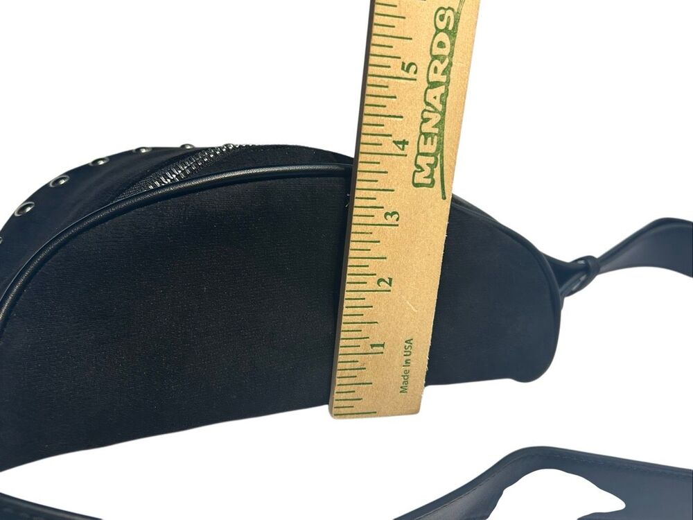 Ahdorned Black Vegan Faux Suede Studded Boho Belt Bag Crossbody Sling Purse - Picture 12 of 13